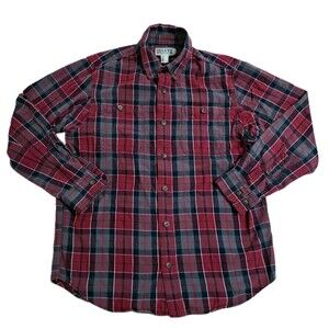 Duluth Men's Large Flannel Plaid Trim Button Up Shirt Red Black Gray Lumberjack
